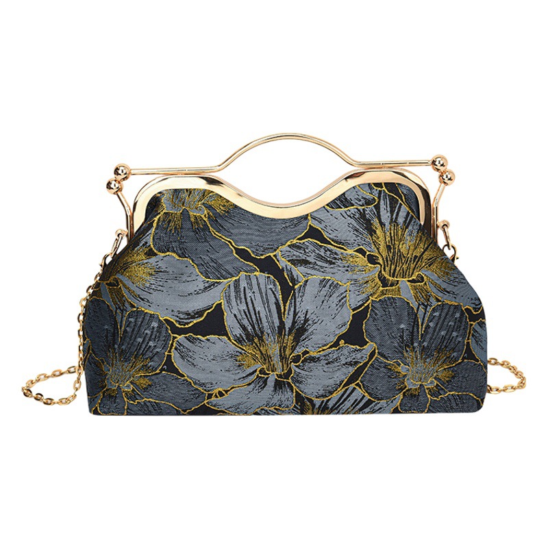 Nuevo estilo chino bolsa de cadena 2023 nuevo estilo clip boca bolso estilo étnico flor bolsa de hombro bolsa de mensajero de las mujeres