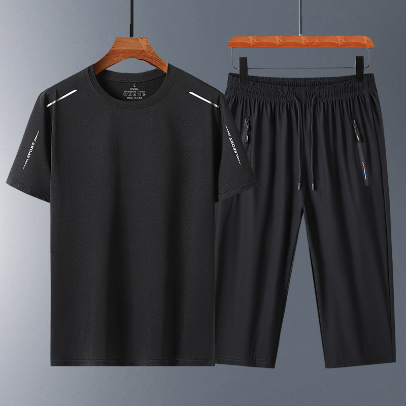 Papá Traje casual Verano de hombre de secado rápido Manga corta Pantalones cortos casuales de mediana edad Traje de secado rápido de mediana edad Traje de dos piezas