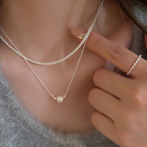 Double Layer Pearl Full Sky Star Necklace Women Simple Fashion Personality Creative S925 Silver Clavicle Chain Internet Famous Versatile Neck Chain 