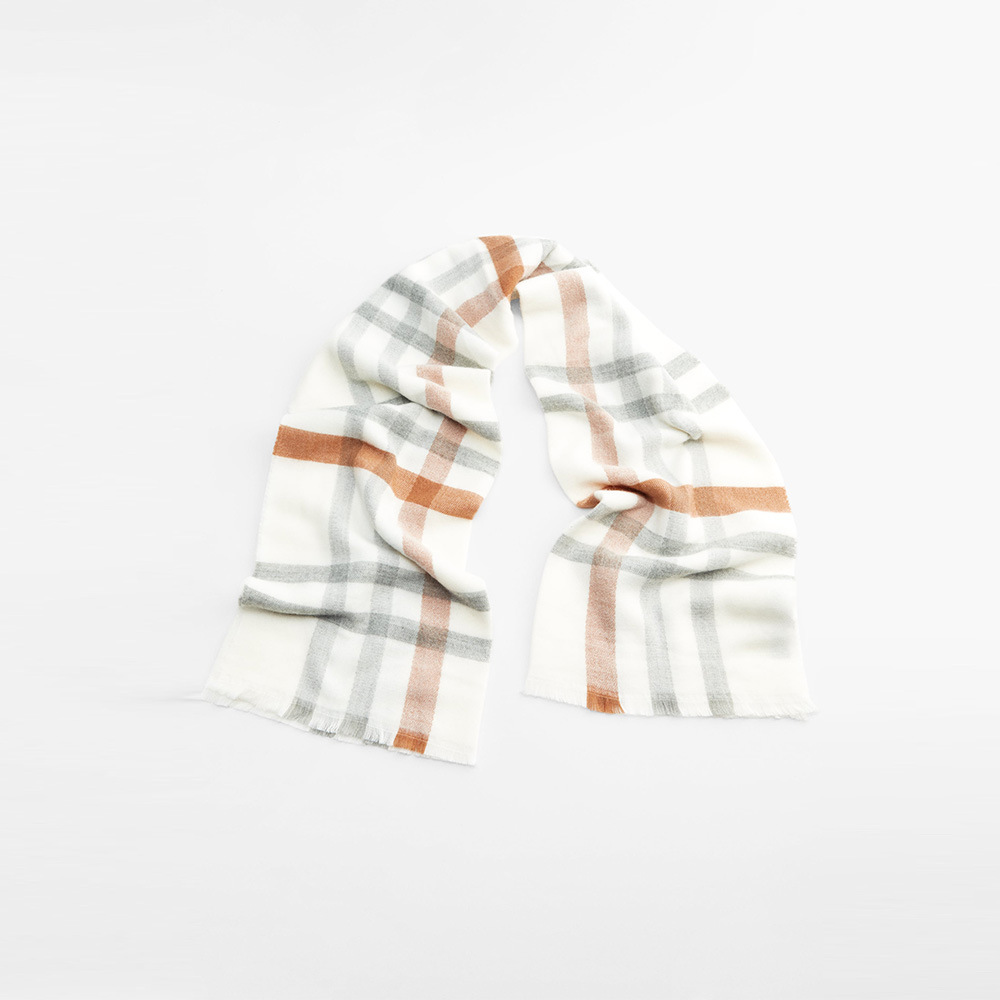 Bufanda blanca a cuadros de diseñador para mujer, cuello de cachemira de imitación cálido con borde de piel suave al tacto, invierno_voghion.com