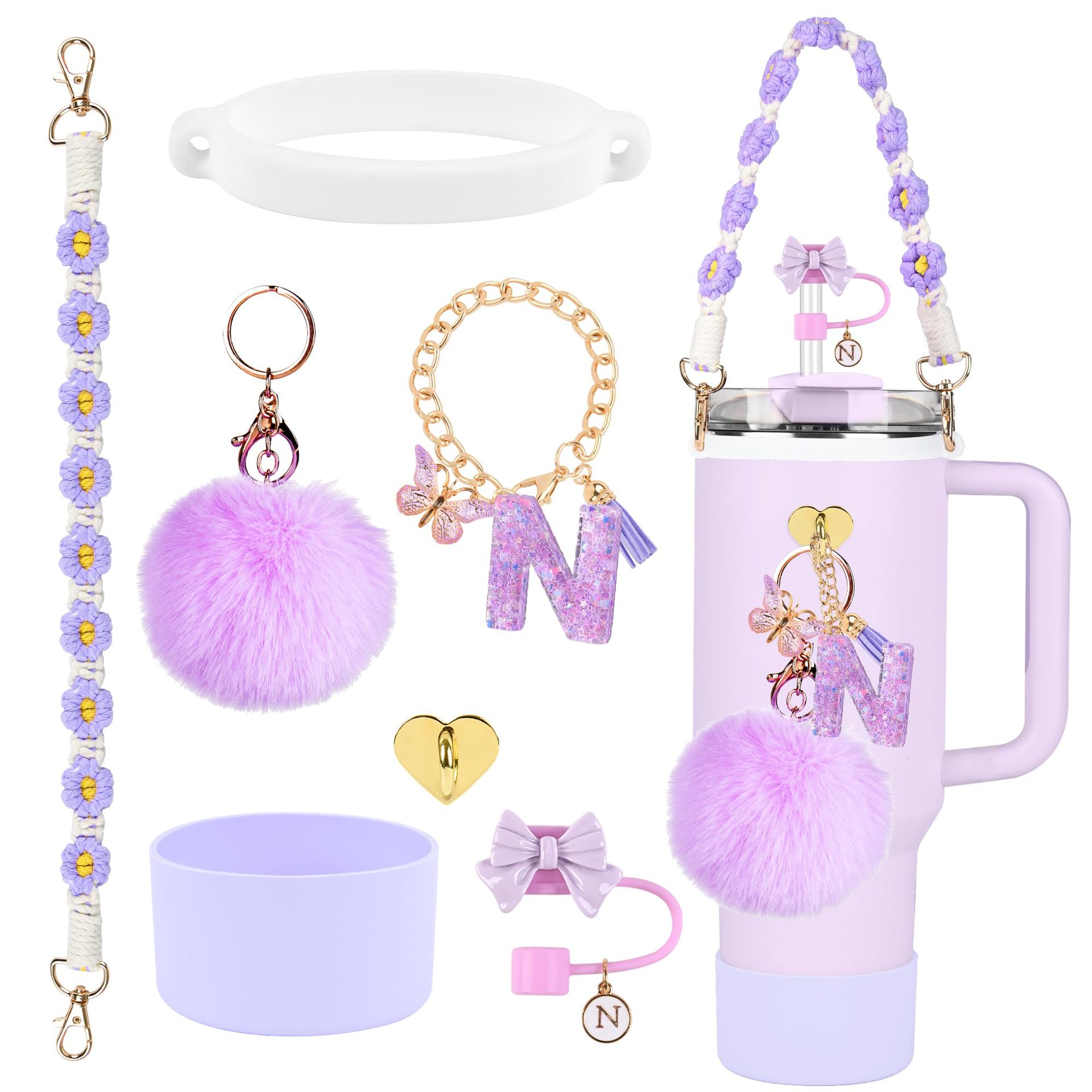 Hot sale Stanley Cup accesorios set 10mm cubierta de paja letras mariposa cadena bola de silicona cubierta de taza