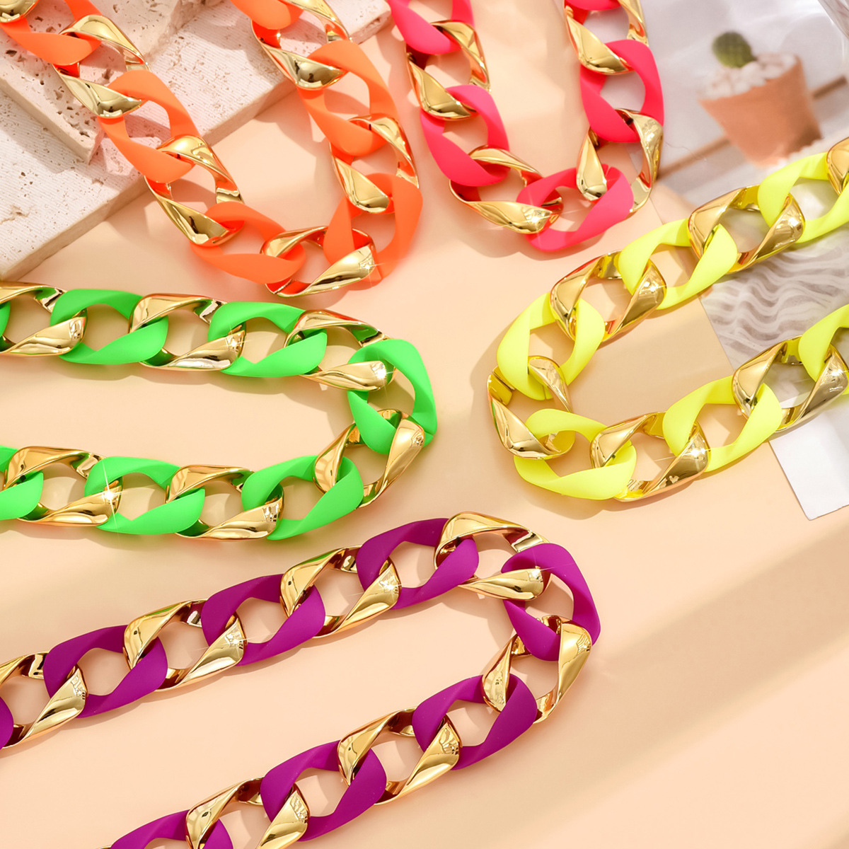 Punk Style Fluorescent Acrylic Cuban Chain Necklace For Women_voghion.com