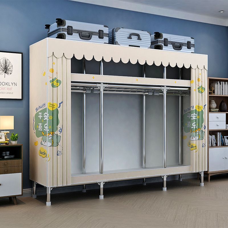 Simple Wardrobe Rental Room Steel Frame Storage Thickened Assembly Household Durable Steel Pipe Bedroom Thickened Reinforced Wardrobe