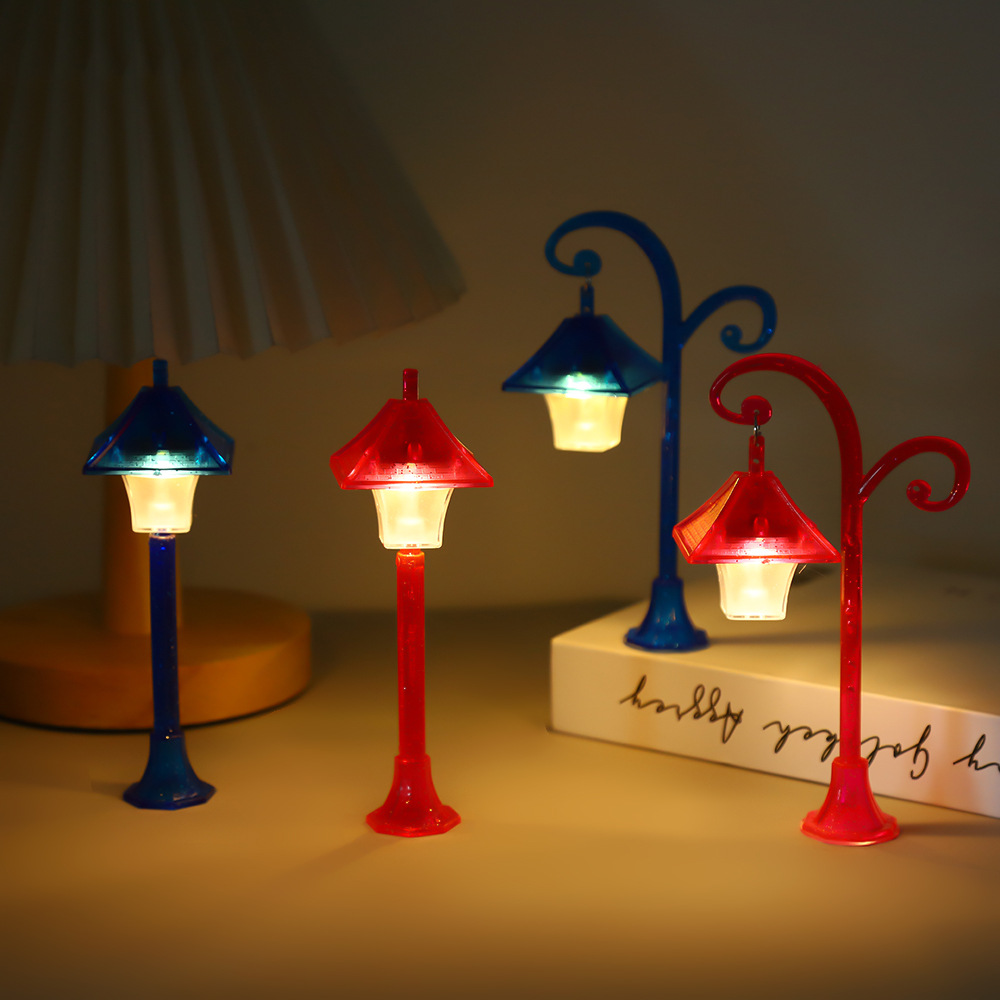 迷你LED小夜灯 微景观小路灯摆件 仿真路灯模型  冷暖双色小挂灯