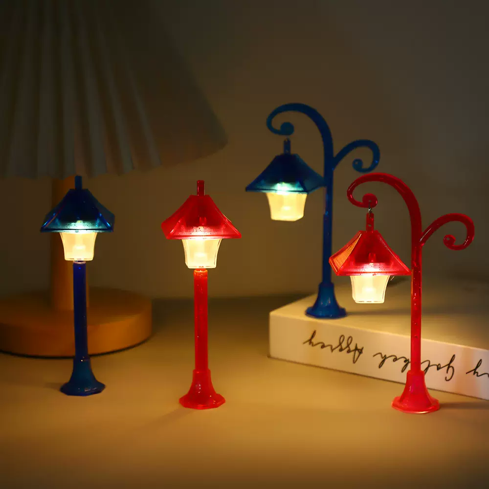 迷你LED小夜灯 微景观小路灯摆件 仿真路灯模型  冷暖双色小挂灯