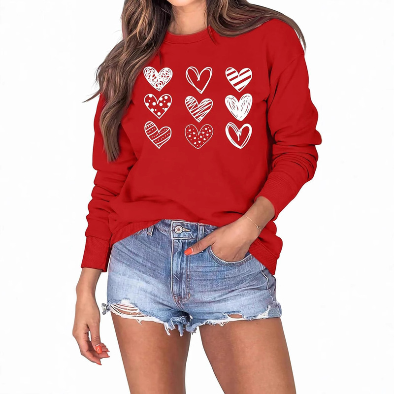 Amazon cross-border valentine's day love printing autumn and winter terry sweater sweatshirt European and American loose women's in stock