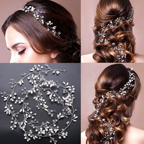Juli European and American Style Bridal Long 1m Handmade Pearl Hairband Headpiece for Wedding Dresses & Gowns