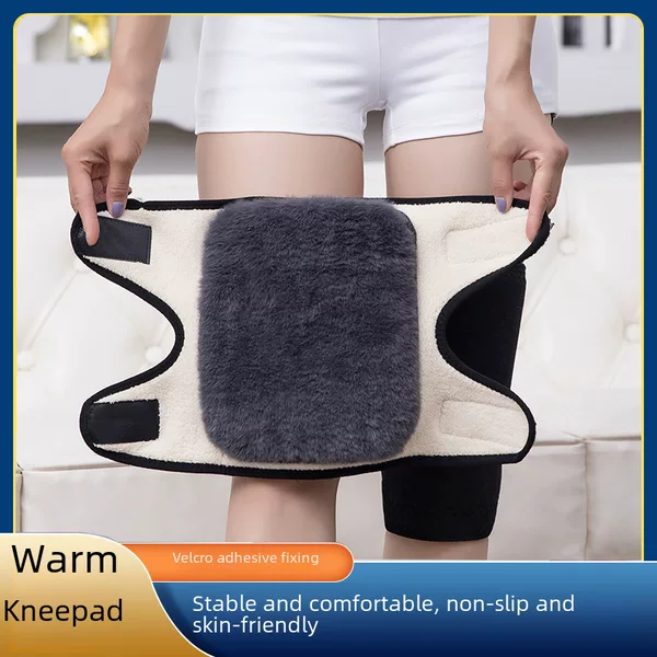 Knee pads warm men and women elderly thickened plus velvet protective paint cover buckle double-layer composite imitation lamb velvet hook and loop