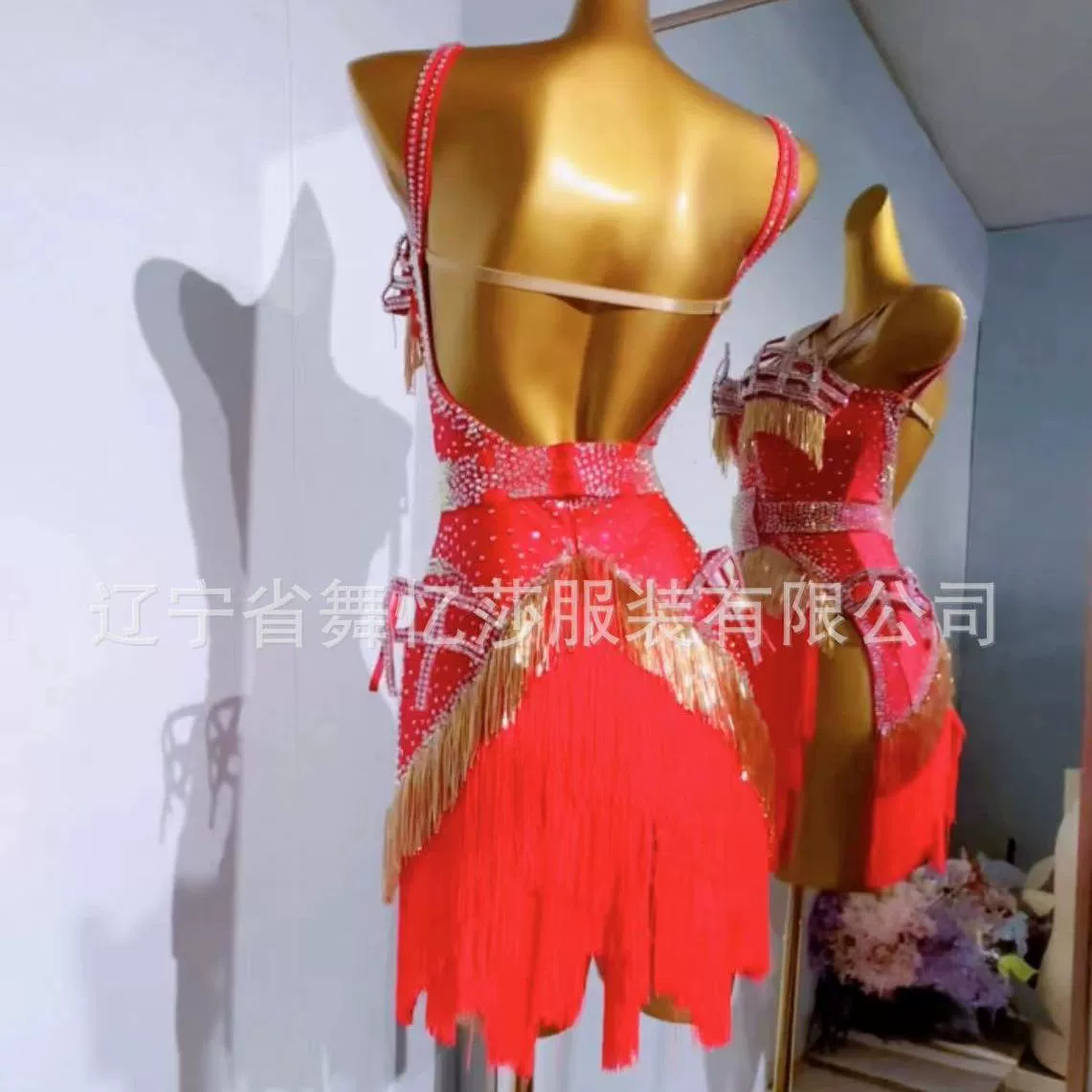 Юбка с кисточками для латинских танцев для взрослых Высококлассная гоночная одежда Юбка для латинских танцев Красная танцевальная юбка Полный бриллиант