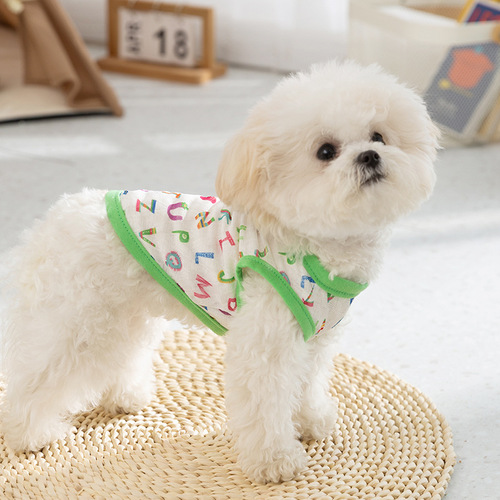 Spring and summer dog feet printed with small animals, cute cartoon cool traction vest, cat pet teddy clothes