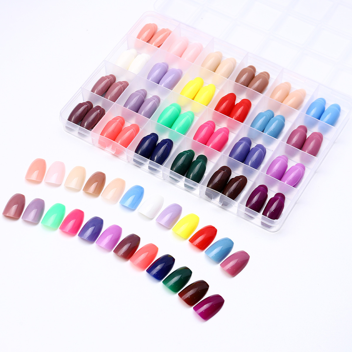 Transfronterizo 576 piezas de arte de uñas 24 cuadros de cara brillante, simple, color sólido, ballet cuadrado, uñas, uñas postizas, parches de uñas