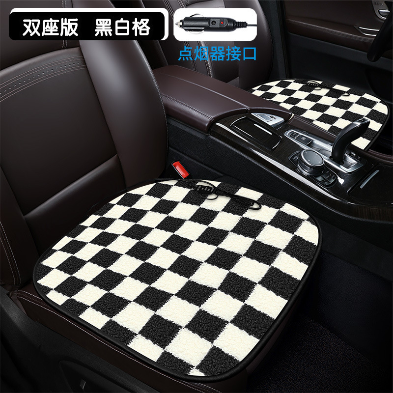 卸売り棋盤格加熱クッション自動車クッションクロスボーダー漫画花羊小毛内装用品冬シングルクッション|undefined
