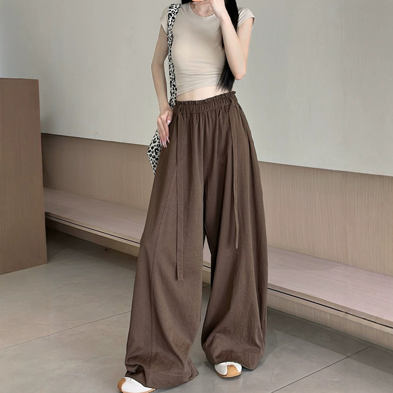 American-Style Coffee-Colored Casual Wide-Leg Pants for Women, Summer Thin Style with Drape Effect, 20226 New High-Waisted Loose Straight Casual Pants American-Style Coffee-Colored Casual Wide-Leg Pants for Women, Summer Thin Style with Drape Effect, 20226 New High-Waisted Loose Straight Casual Pants