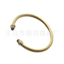 跨境新款不銹鋼電纜手鐲女彈性麻花扭鋼絲繩C形不銹鋼開口手環 現