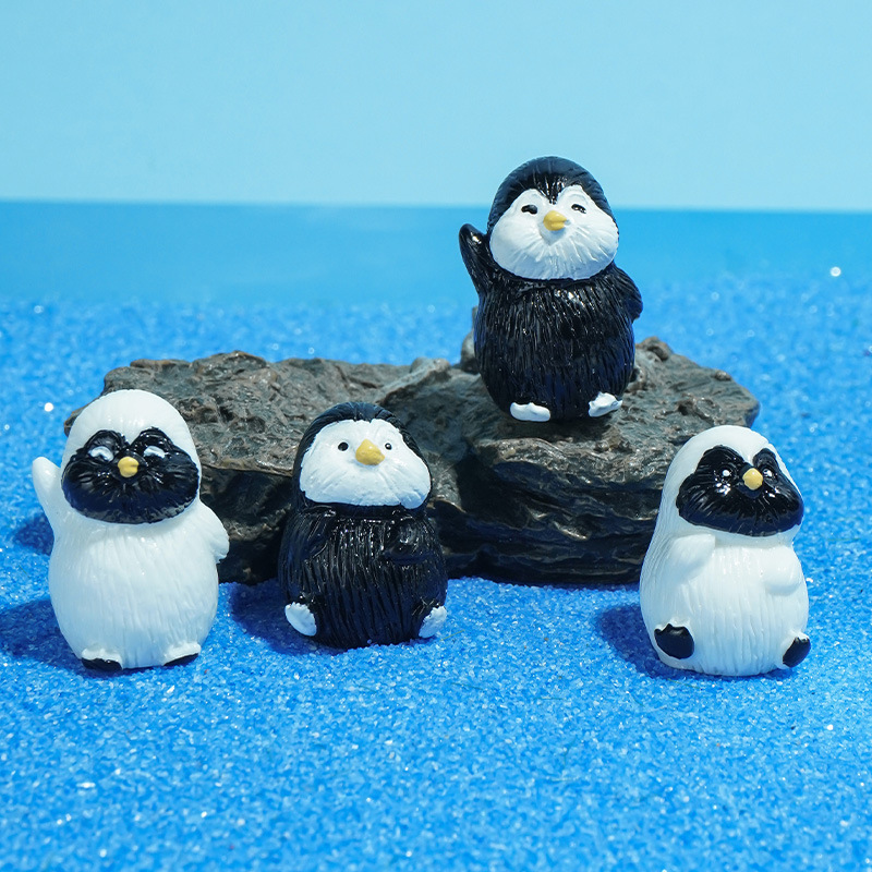 Micro paisaje de musgo decoración de escena de nieve nuevo lindo pingüino blanco y negro resina de pingüino adorno de animales de dibujos animados con
