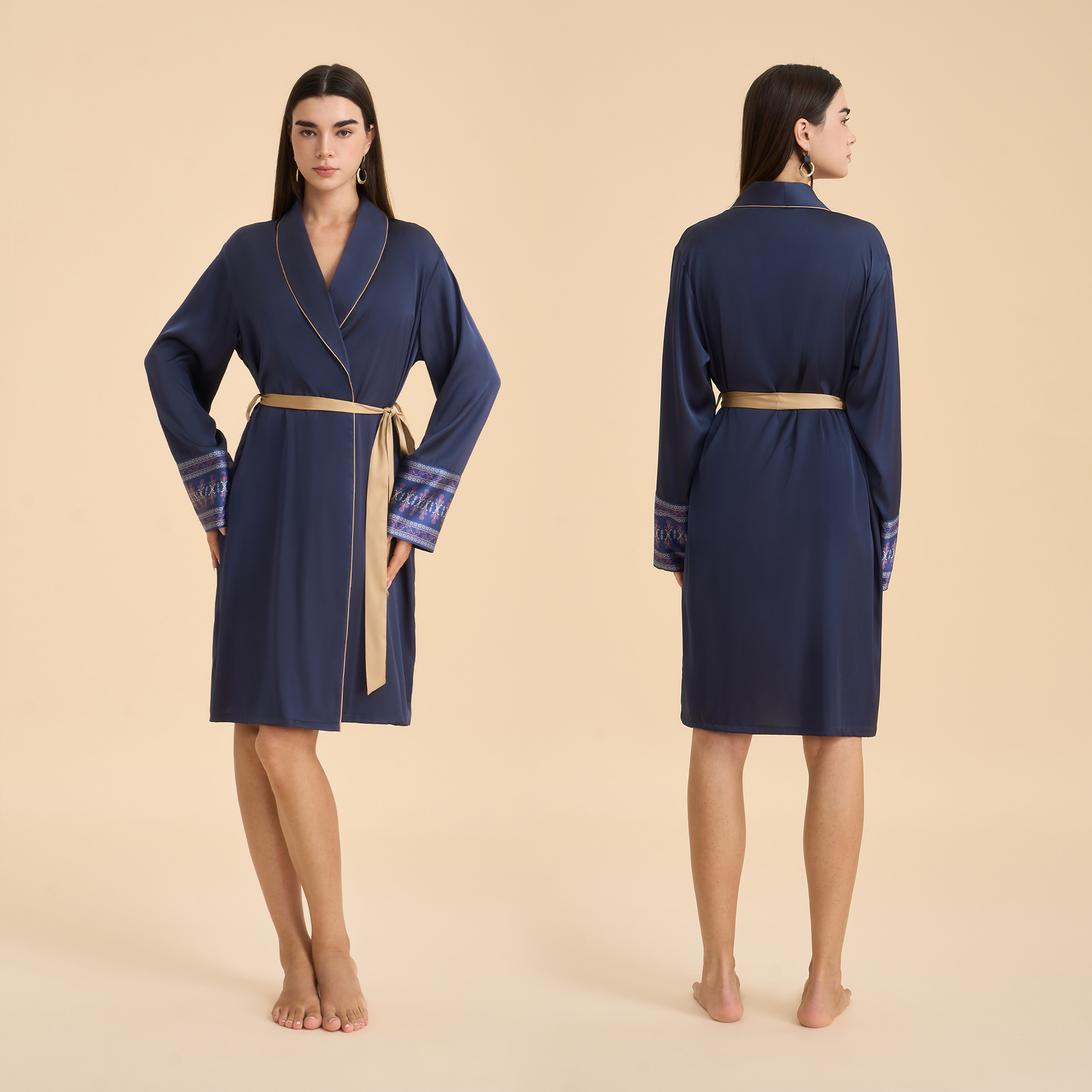 Amazon nueva primavera y otoño de manga larga suelta de dama satén verde fruta cuello pijama vestido corto transfronterizo ropa para el hogar WP3953