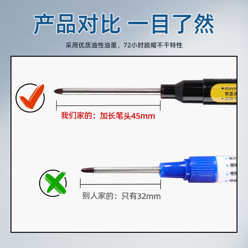 Jin Wannian Bolígrafo aceitoso de cabeza ultralarga Bolígrafo especial para carpintería de obra Cerradura de puerta Bolígrafo de boca larga multiusos impermeable 45mm