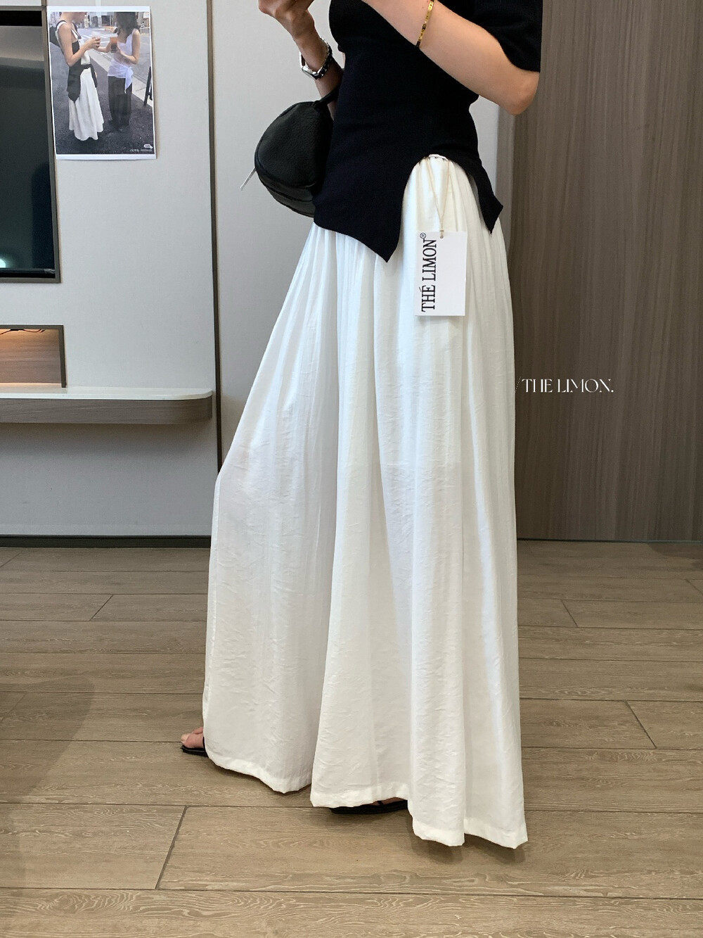 Quần culottes nữ ống rộng cạp cao thiết kế nhún eo phong cách thoải mái — Thẻ nông, màu đen, màu hồng, màu cam chi tiết 16