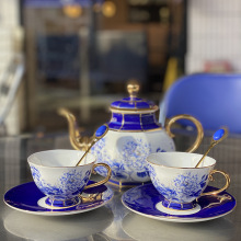 耐高温青花陶瓷茶具高档骨瓷咖啡杯下午茶一壶二杯碟带勺礼品套装