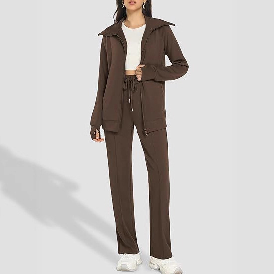 New Cross-Border Casual Suit Women's Sportswear Fashion Zipper Style Foreign Trade Solid Color Long-Sleeved Trousers Two-Piece Set
