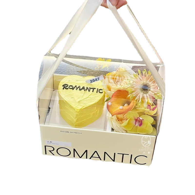 Día de San Valentín 520 rojo portátil caja de pastel de flores regalo de mano caja de regalo de pastel de vacaciones caja de flores transparente