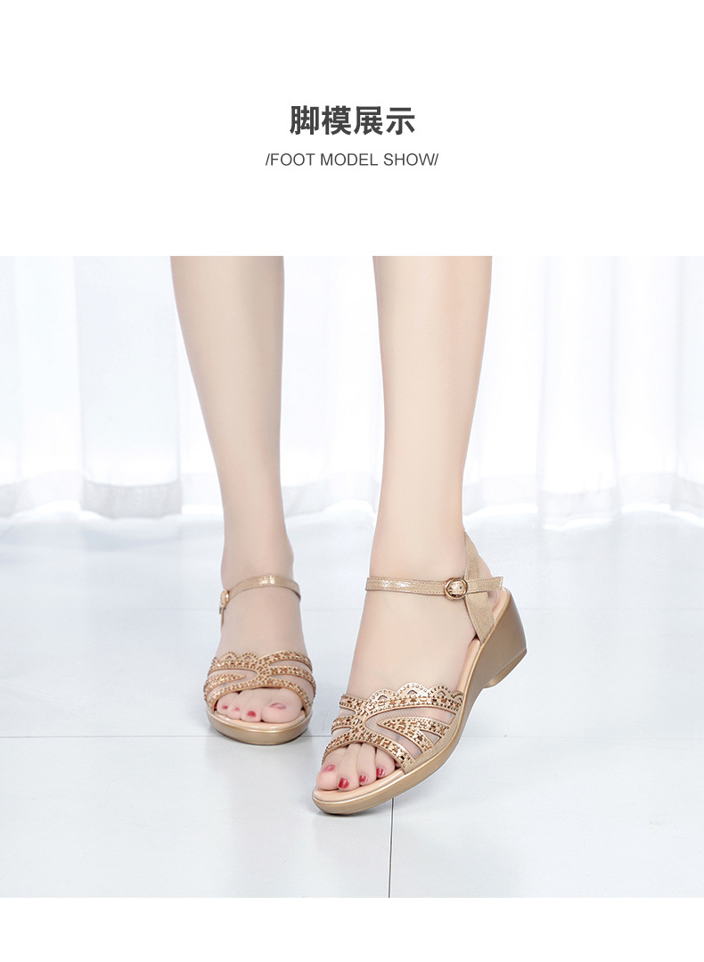 Sandal nữ gót vuông đế xuồng da thật thoải mái — Màu đen chi tiết 8