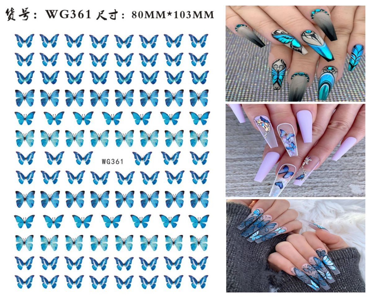 Nuevos productos de primavera de color mariposa pegatinas de manicuras de comercio electrónico transfronterizo pegatinas de manicuras mariposa WG1300-1311