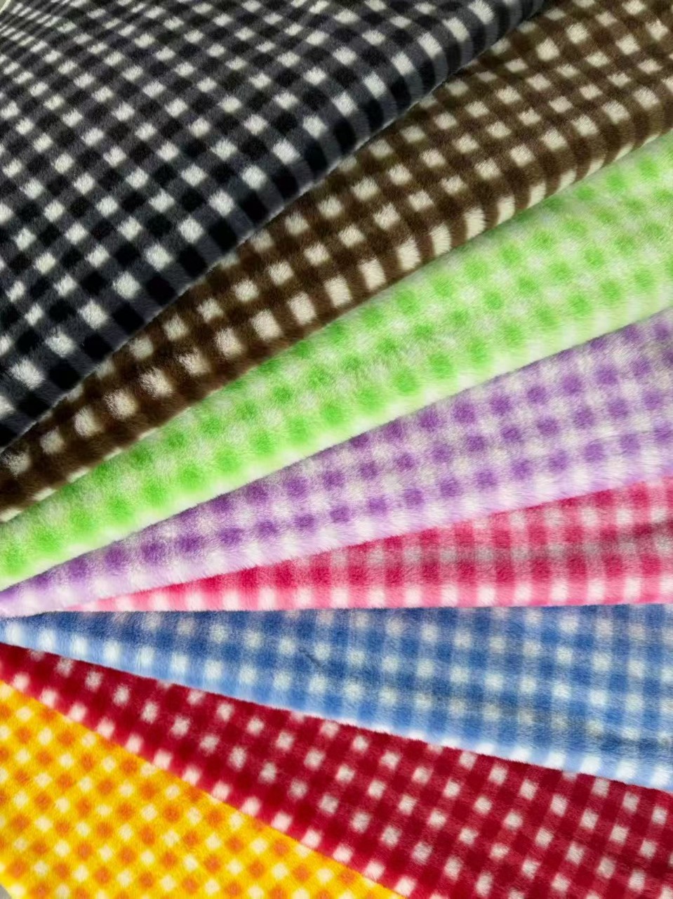 现货兔毛印花双色小格子 仿兔毛 秋冬服装鞋帽箱包工艺品毛绒面料