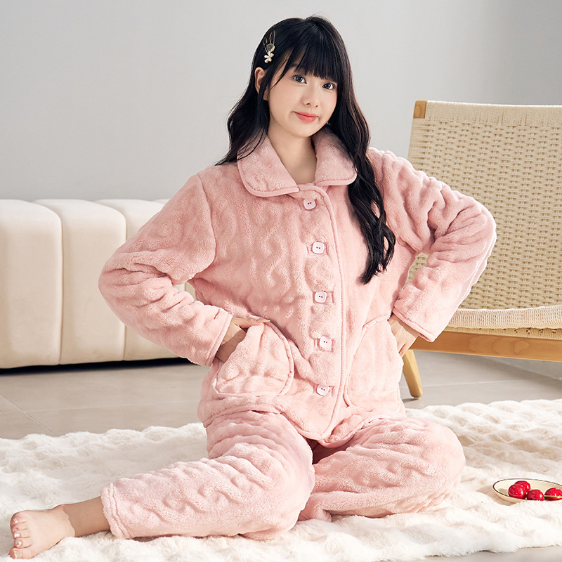 Warm coral velvet flannel pijama