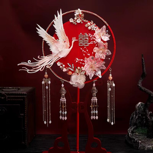 Round fan, ancient style bridal round fan, wedding finished round fan material, DIY Xiuhe fan wholesale