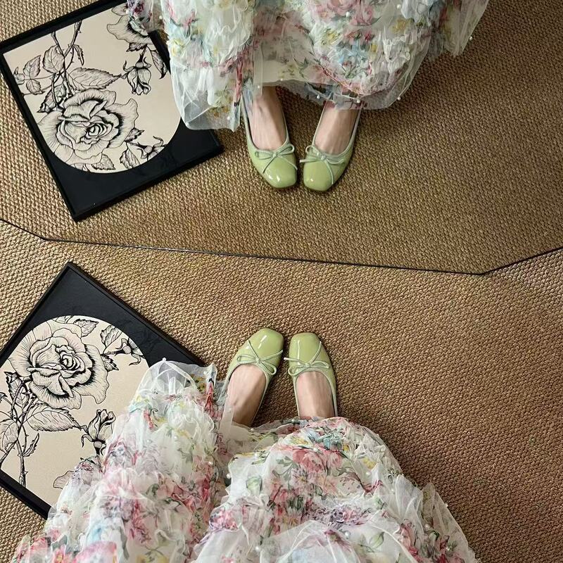 红色单鞋女2025女士时尚新款法式配裙子气质春秋漆皮平底浅口芭蕾|undefined