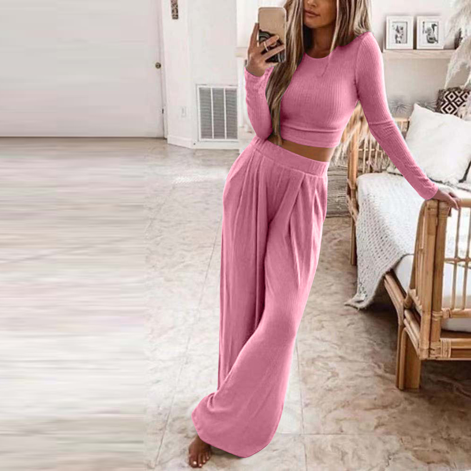 Pant Co-ord Set Sets Type 2 Piece Set Quantity Daily Women'S Fashion Solid Color Cotton Blend Polyester Patchwork Pant Co-ord Set Pants Sets