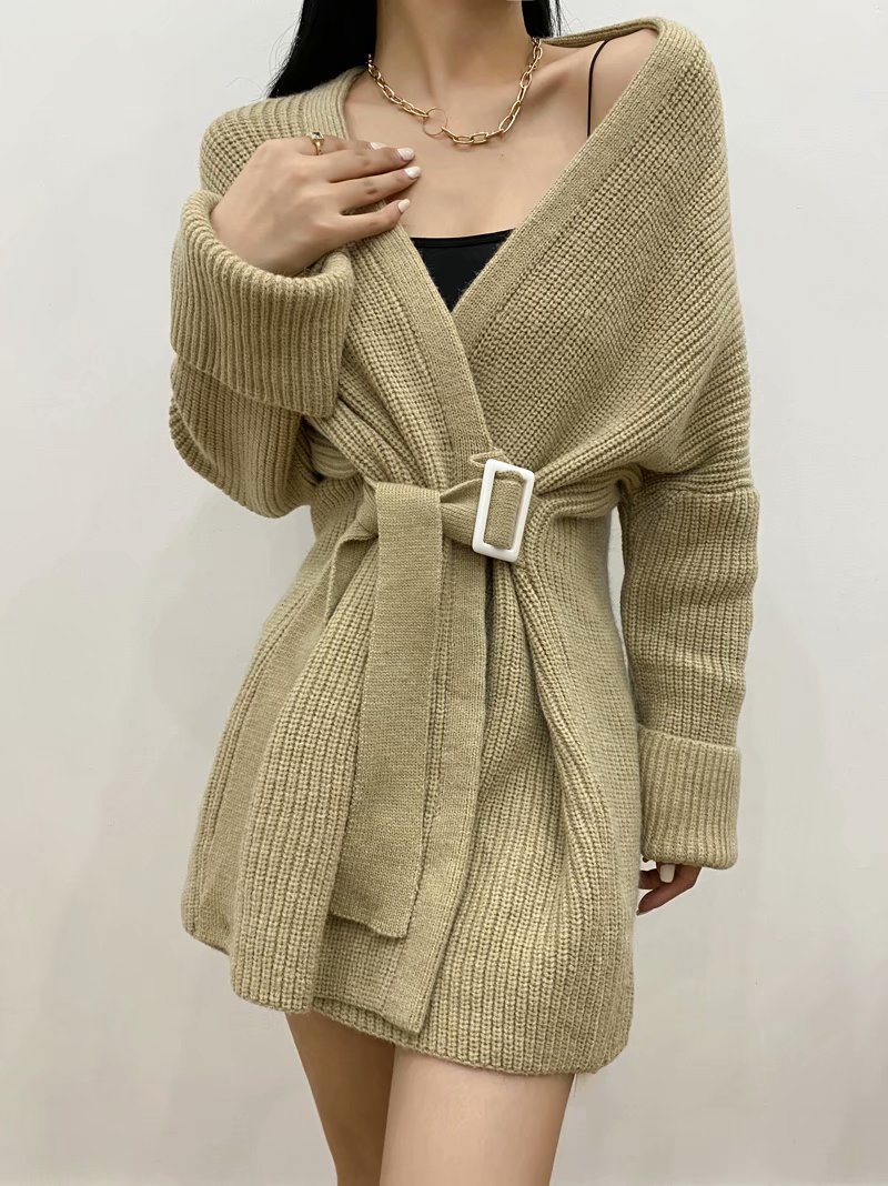 women s belt decorated knitted cardigan nihaostyles clothing wholesale NSAM78283