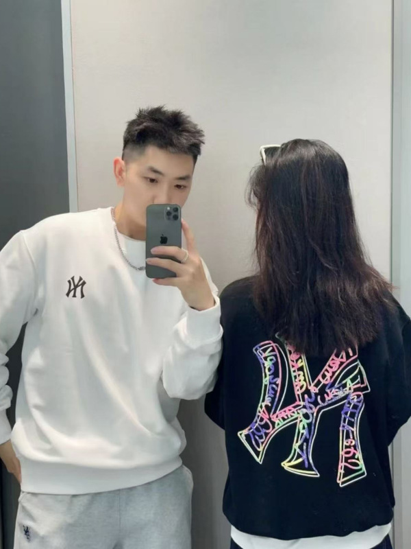 正确版MLB秋冬新款男女情侣潮流彩色涂鸦印花大LOGO圆领套头卫衣|undefined