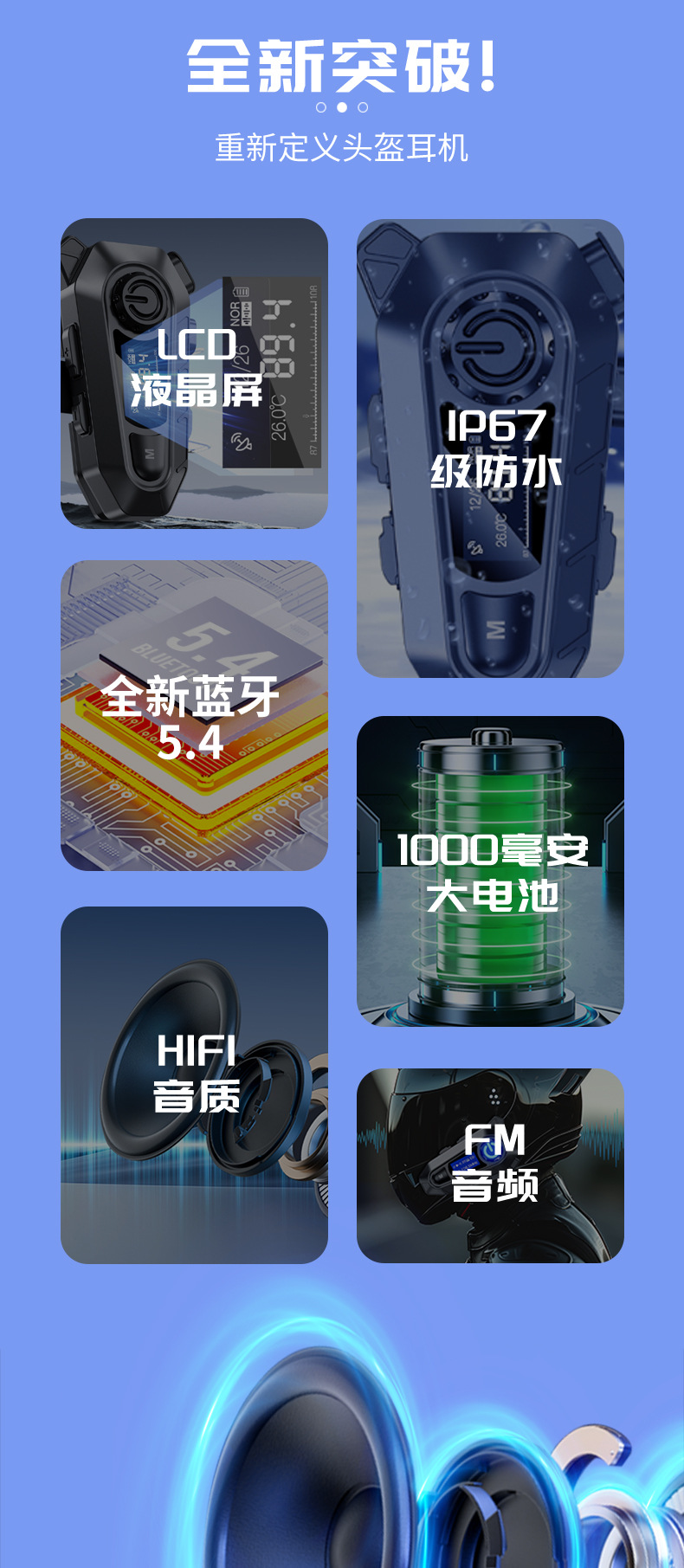 Bluetooth Headset Factory Wholesale Helmet Bluetooth Headset Motorcycle Intercom Waterproof Noise Reduction Cycling Headset Private Model