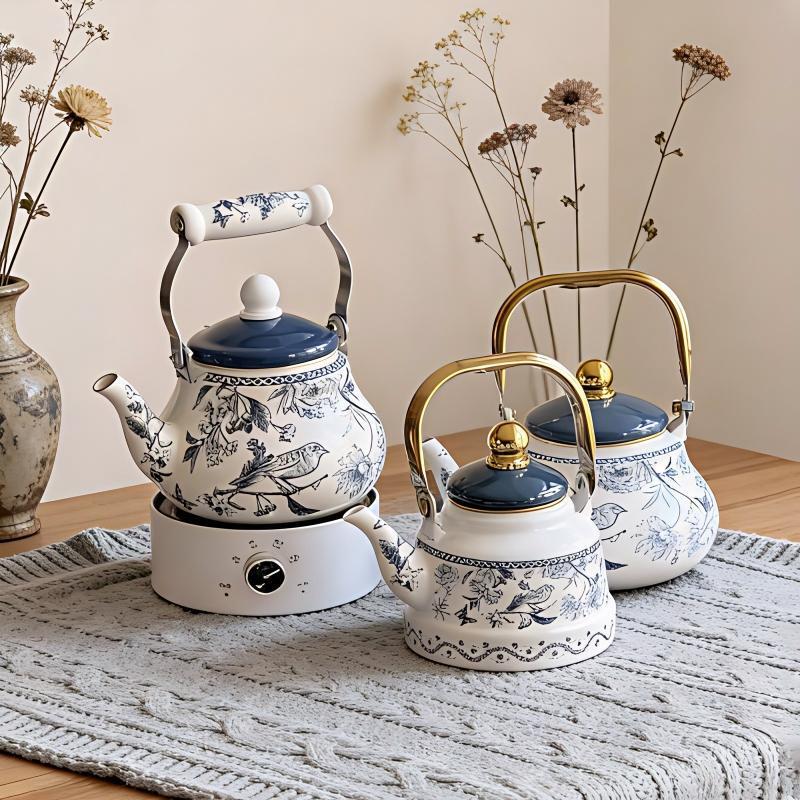 New Chinese-style enamel teapot with traditional Chinese characteristics, thickened enamel coffee pot, suitable for open flame and induction cooker heating, for cross-border export