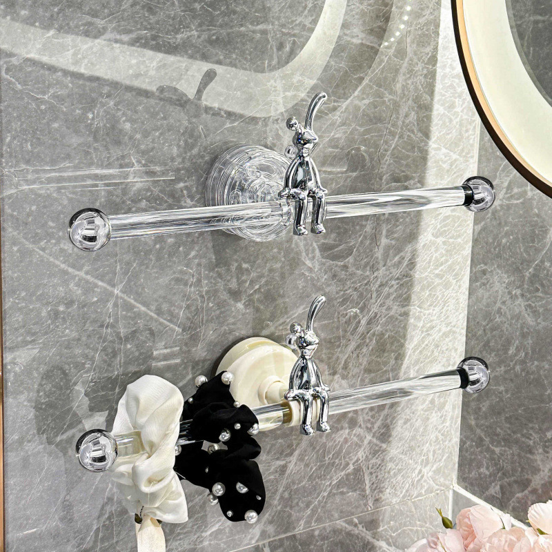 Suction Cup Towel Rack Bathroom Punch-Free Storage Rack Towel Single Rod Bathroom Washstand Storage Hanger Space-Saving