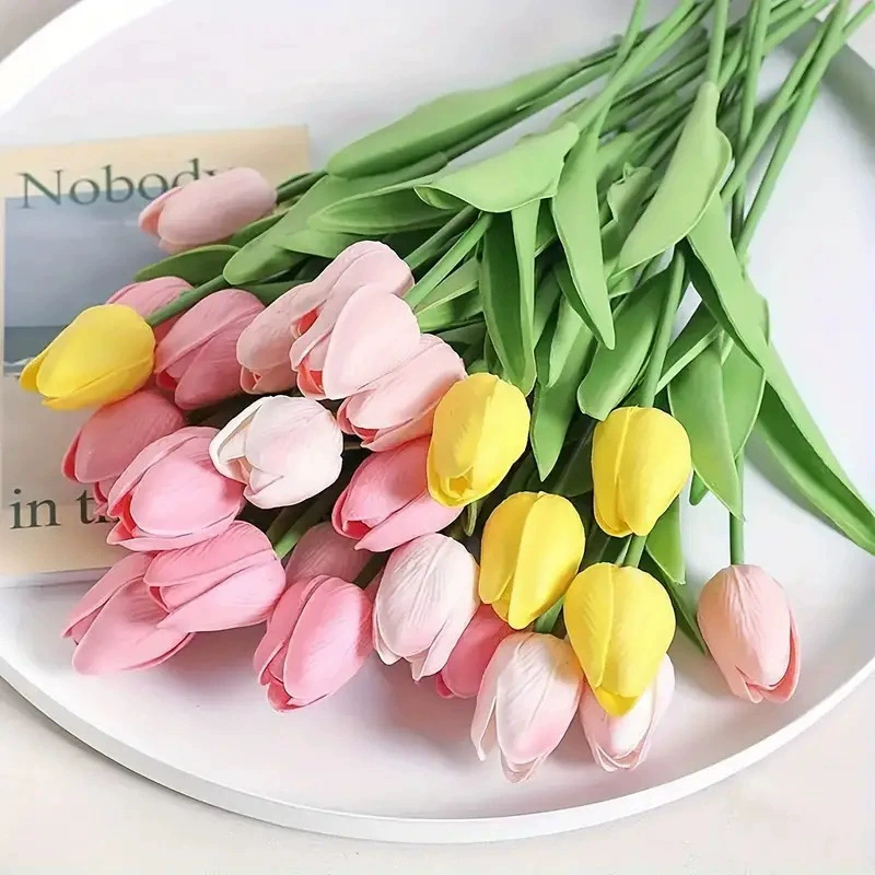 Realistic Faux Tulip Bouquet, High‑End Decorative Artificial Flowers for Wedding & Home