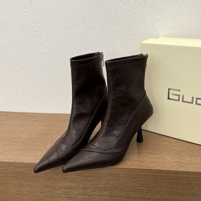 Korean-style soft leather slimming pointed-toe women's short boots with thin heels, high-heeled fashion boots with back zipper, Korean-style slim women's short boots Korean-style soft leather slimming pointed-toe women's short boots with thin heels, high-heeled fashion boots with back zipper, Korean-style slim women's short boots