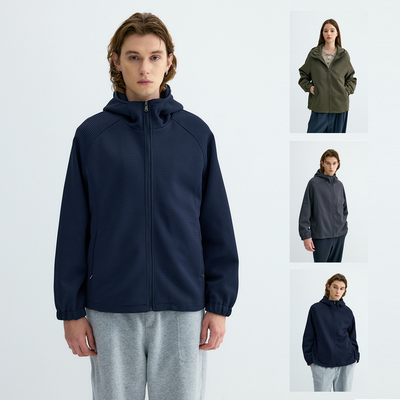 Yutang Light Luxury SOLOTE* Waffle Pattern Casual Outdoor Sports Hooded Sweatshirt for Men, Autumn and Winter Warm Zipper Jacket Yutang Light Luxury SOLOTE* Waffle Pattern Casual Outdoor Sports Hooded Sweatshirt for Men, Autumn and Winter Warm Zipper Jacket