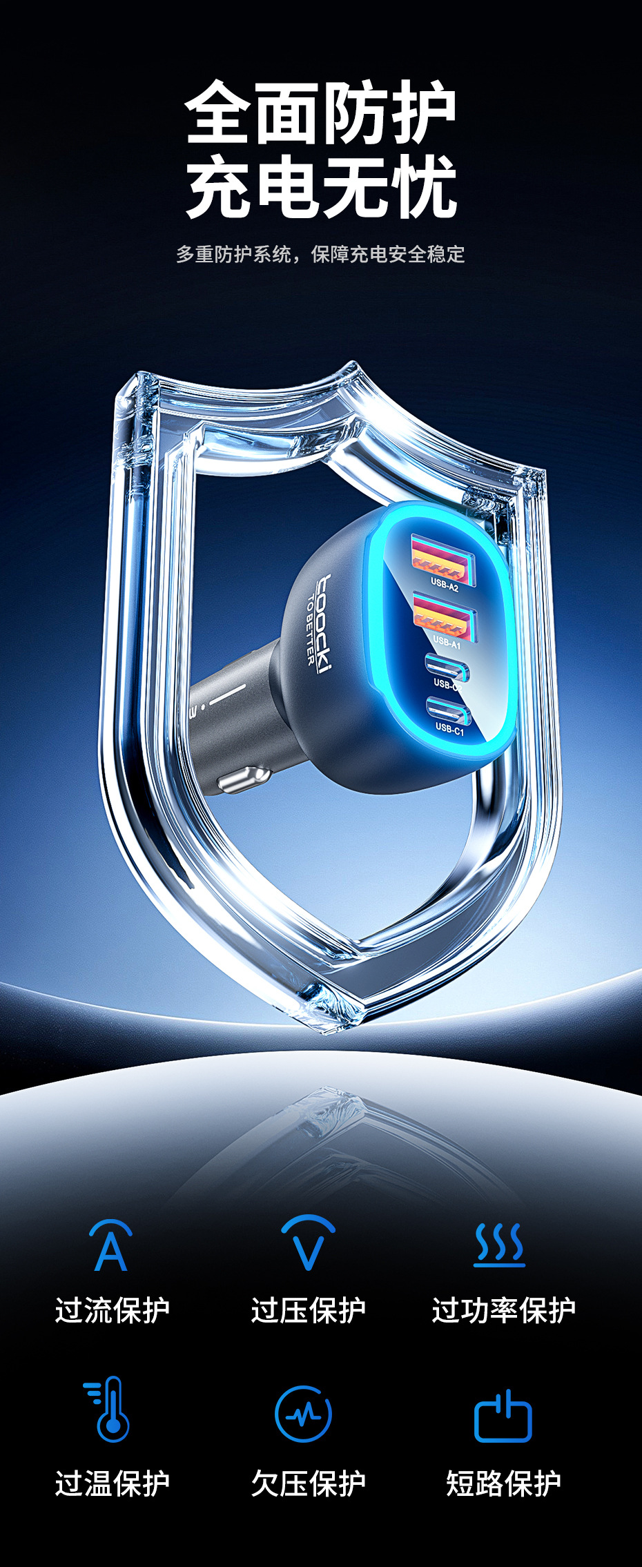 Tucci Car Charger Compatible with Apple 17, 4-in-1 Ultra-Fast Charging Adapter with Ambient Light, Car Charger Adapter