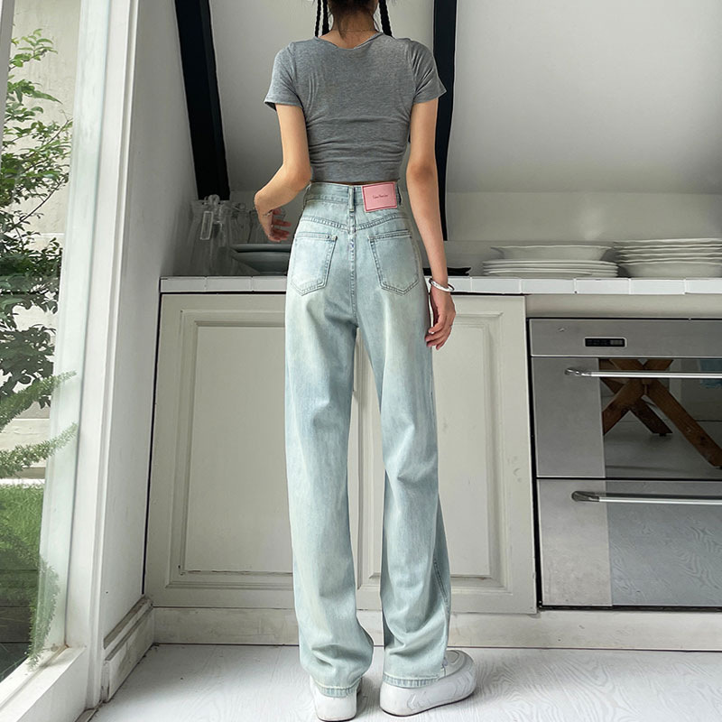 Light-Colored Women's Jeans Summer 2026 New High-Waisted Slimming Straight-Leg Pants Loose Drape Narrow Wide-Leg Pants Autumn