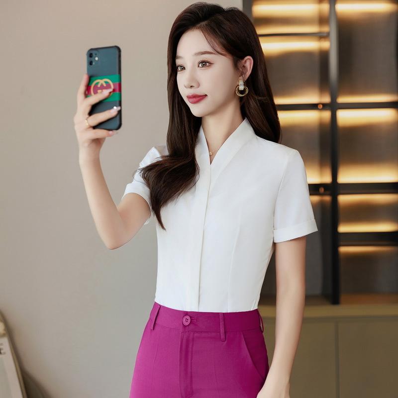 Professional long short sleeve V-neck shirt women's hotel bar ktv internet cafe chess and card billiard club front desk tooling shirt