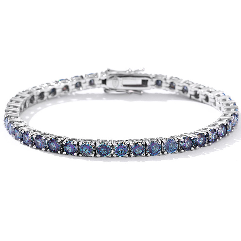 Colorful Blue Moissanite Bracelet for Women, 0.30Ct, 0.50Ct, 1 Carat, Sterling Silver, Light Luxury, Simple and Elegant, Full Diamond Tennis Bracelet