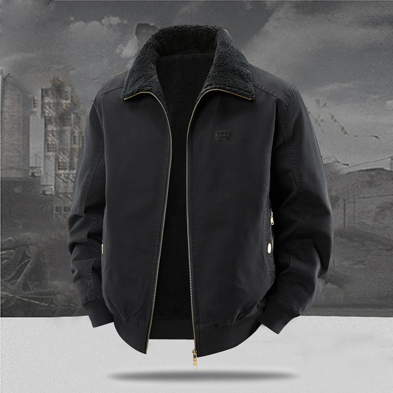 Winter New Men's Velvet Jacket Workwear Lapel Large Size Cold-Proof Cotton Jacket Men's Velvet Lining Warm Cotton Jacket
