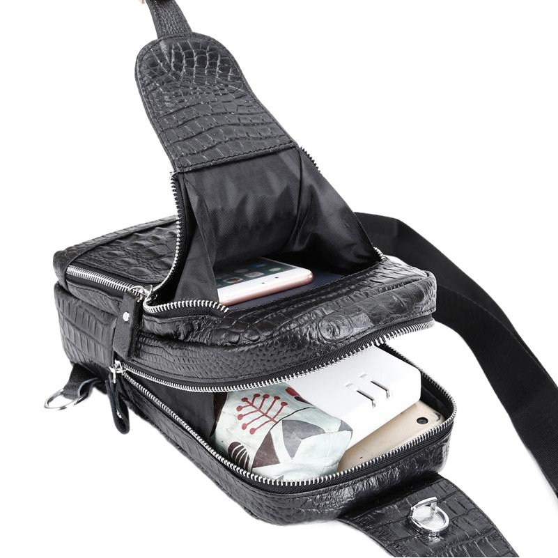 Factory Men's Genuine Leather Chest Bag Top Layer Cowhide Men's Shoulder Bag Crossbody Top Layer Cowhide Chest Bag Men's Bag Crocodile Pattern