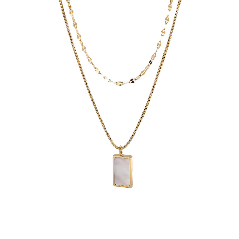 Rectangle Pattern Women'S Gender Vacuum Plating PVD Coated Real Gold Plated 18K Rectangle 304 Stainless Steel Simple Style Waterproof Non Tarnish Titanium Layered Necklaces