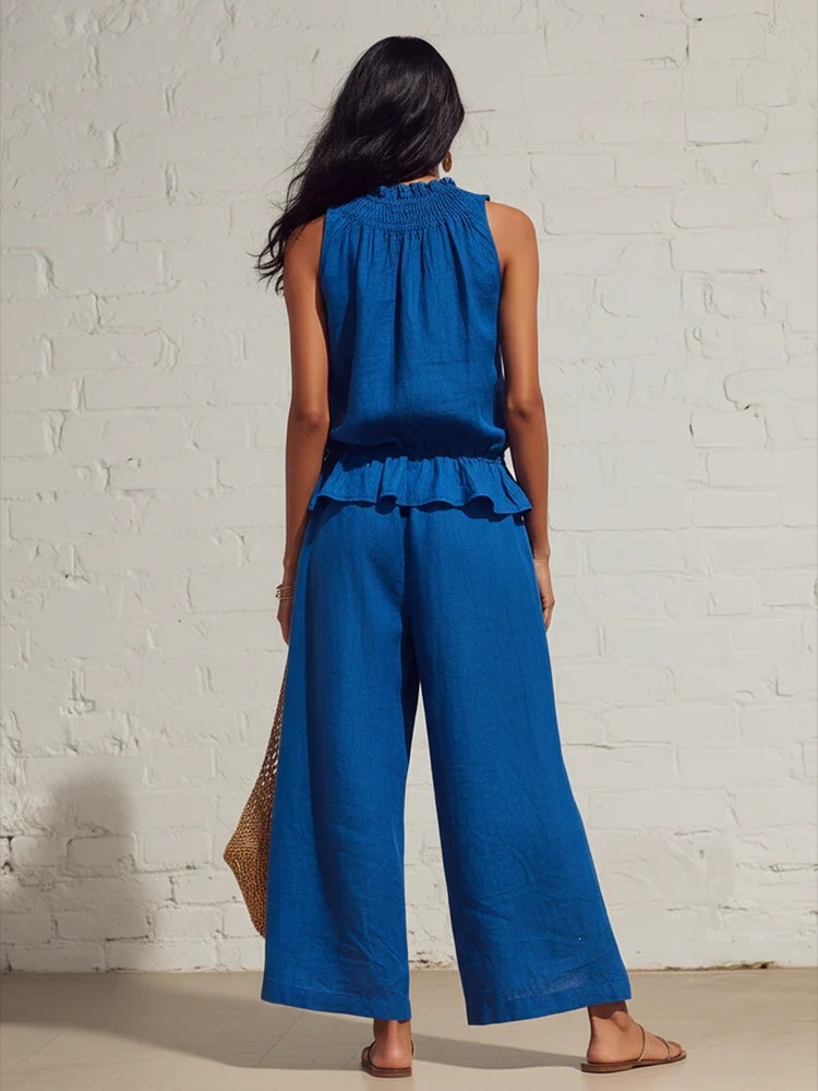 Women's Clothing American Style Women's Ruffled Cotton Linen Two Piece Set Retro Bohemian Spring Summer New Arrivals_ecoleips.com