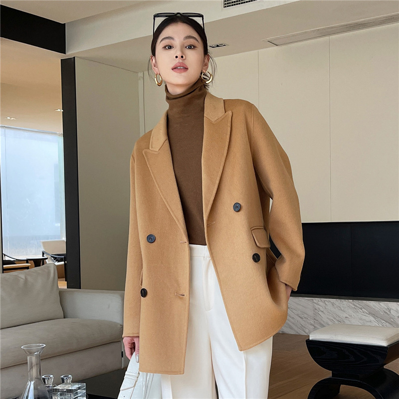 Double-Sided Cashmere Outwear for Small Women in Autumn and Winter, High-End Short Loose Woolen Suit Woolen Outwear