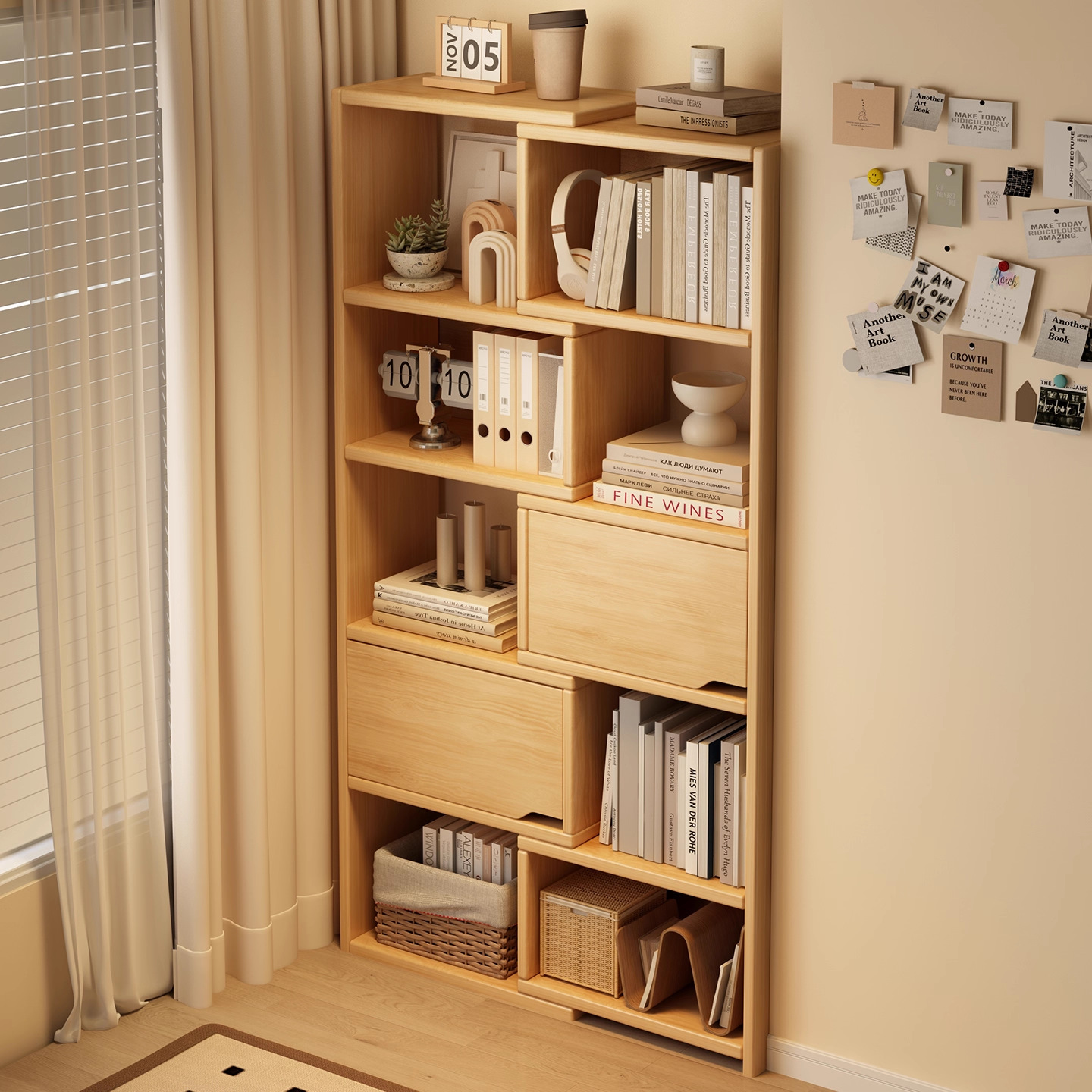 Solid Wood Bookshelf Floor-Standing Storage Rack Home Living Room Desk Display Cabinet Wall Bookcase Storage Rack Storage Cabinet